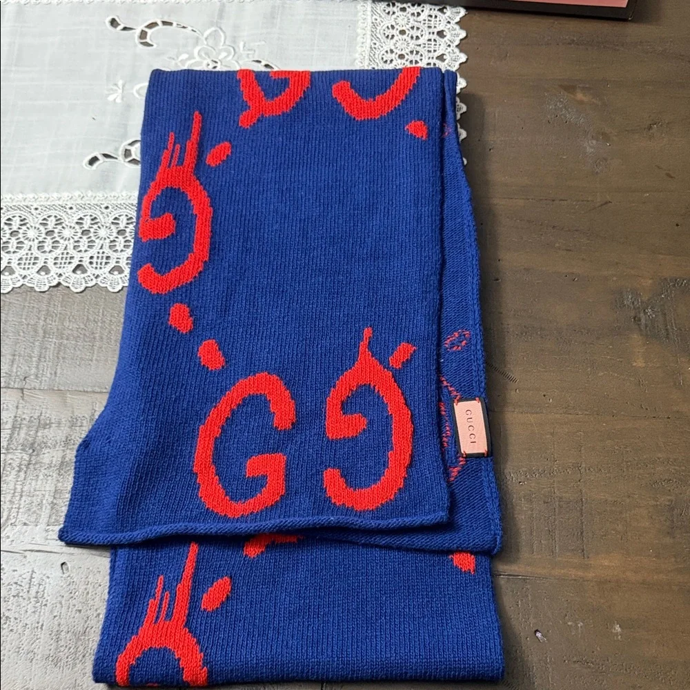 Gucci Blue and Red Ghost Scarf